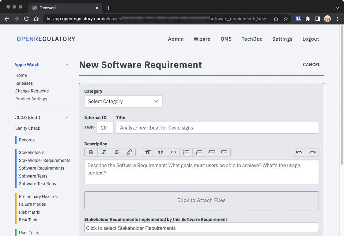 Creating a new software requirement